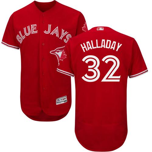 Blue Jays #32 Roy Halladay Red Flexbase Authentic Collection Canada Day Stitched MLB Jersey - Click Image to Close